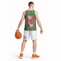 Romania Christmas Basketball Jersey with Green and Red Pattern Golden Eagle and Santa Motif - Wonder Print Shop