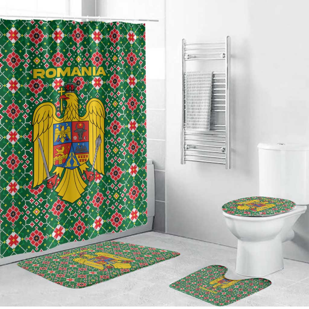 Romania Christmas Bathroom Set with Green and Red Pattern Golden Eagle and Santa Motif - Wonder Print Shop