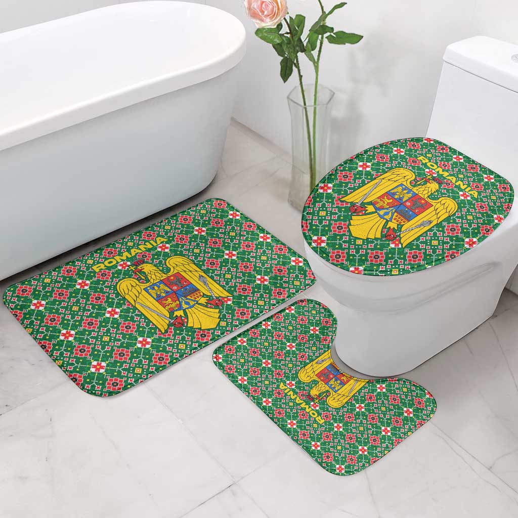 Romania Christmas Bathroom Set with Green and Red Pattern Golden Eagle and Santa Motif - Wonder Print Shop