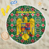 Romania Christmas Beach Blanket with Green and Red Pattern Golden Eagle and Santa Motif - Wonder Print Shop