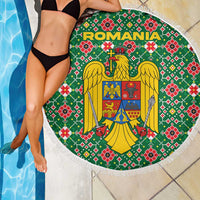 Romania Christmas Beach Blanket with Green and Red Pattern Golden Eagle and Santa Motif - Wonder Print Shop