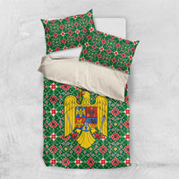 Romania Christmas Bedding Set with Green and Red Pattern Golden Eagle and Santa Motif - Wonder Print Shop