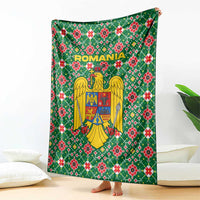 Romania Christmas Blanket with Green and Red Pattern Golden Eagle and Santa Motif - Wonder Print Shop