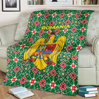 Romania Christmas Blanket with Green and Red Pattern Golden Eagle and Santa Motif - Wonder Print Shop