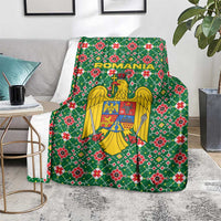 Romania Christmas Blanket with Green and Red Pattern Golden Eagle and Santa Motif - Wonder Print Shop