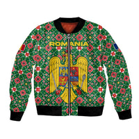 Romania Christmas Bomber Jacket with Green and Red Pattern Golden Eagle and Santa Motif - Wonder Print Shop
