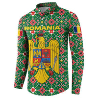 Romania Christmas Button Sweatshirt with Green and Red Pattern Golden Eagle and Santa Motif - Wonder Print Shop