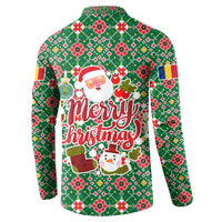 Romania Christmas Button Sweatshirt with Green and Red Pattern Golden Eagle and Santa Motif - Wonder Print Shop