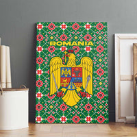 Romania Christmas Canvas Wall Art with Green and Red Pattern Golden Eagle and Santa Motif - Wonder Print Shop