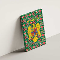 Romania Christmas Canvas Wall Art with Green and Red Pattern Golden Eagle and Santa Motif - Wonder Print Shop