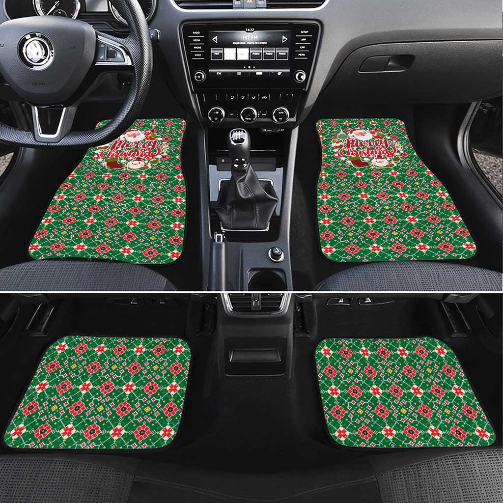Romania Christmas Car Mats with Green and Red Pattern Golden Eagle and Santa Motif - Wonder Print Shop