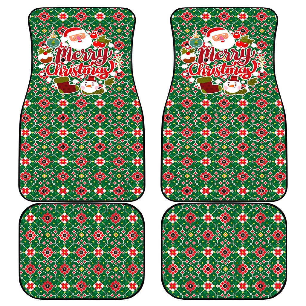 Romania Christmas Car Mats with Green and Red Pattern Golden Eagle and Santa Motif - Wonder Print Shop
