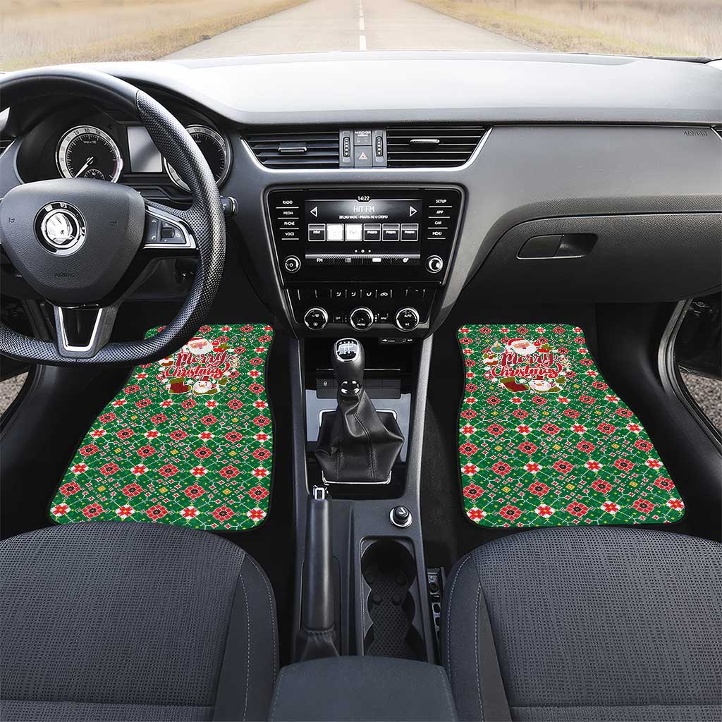 Romania Christmas Car Mats with Green and Red Pattern Golden Eagle and Santa Motif - Wonder Print Shop