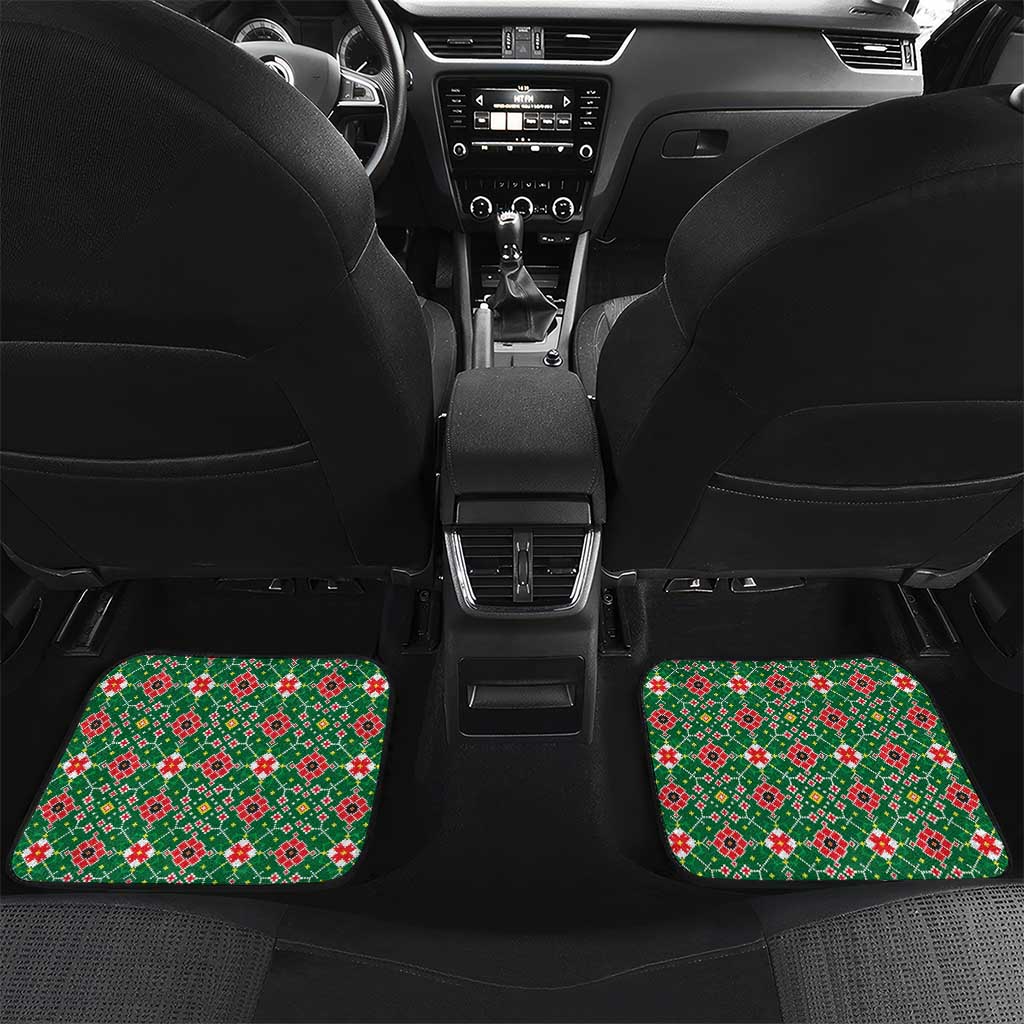 Romania Christmas Car Mats with Green and Red Pattern Golden Eagle and Santa Motif - Wonder Print Shop