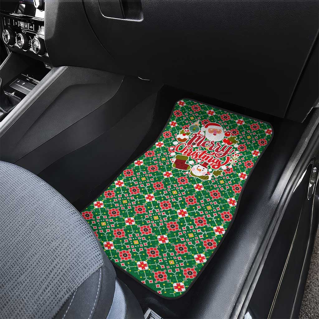 Romania Christmas Car Mats with Green and Red Pattern Golden Eagle and Santa Motif - Wonder Print Shop