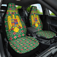 Romania Christmas Car Seat Cover with Green and Red Pattern Golden Eagle and Santa Motif - Wonder Print Shop