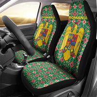 Romania Christmas Car Seat Cover with Green and Red Pattern Golden Eagle and Santa Motif - Wonder Print Shop