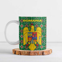 Romania Christmas Ceramic Mug with Green and Red Pattern Golden Eagle and Santa Motif - Wonder Print Shop