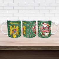 Romania Christmas Ceramic Mug with Green and Red Pattern Golden Eagle and Santa Motif - Wonder Print Shop