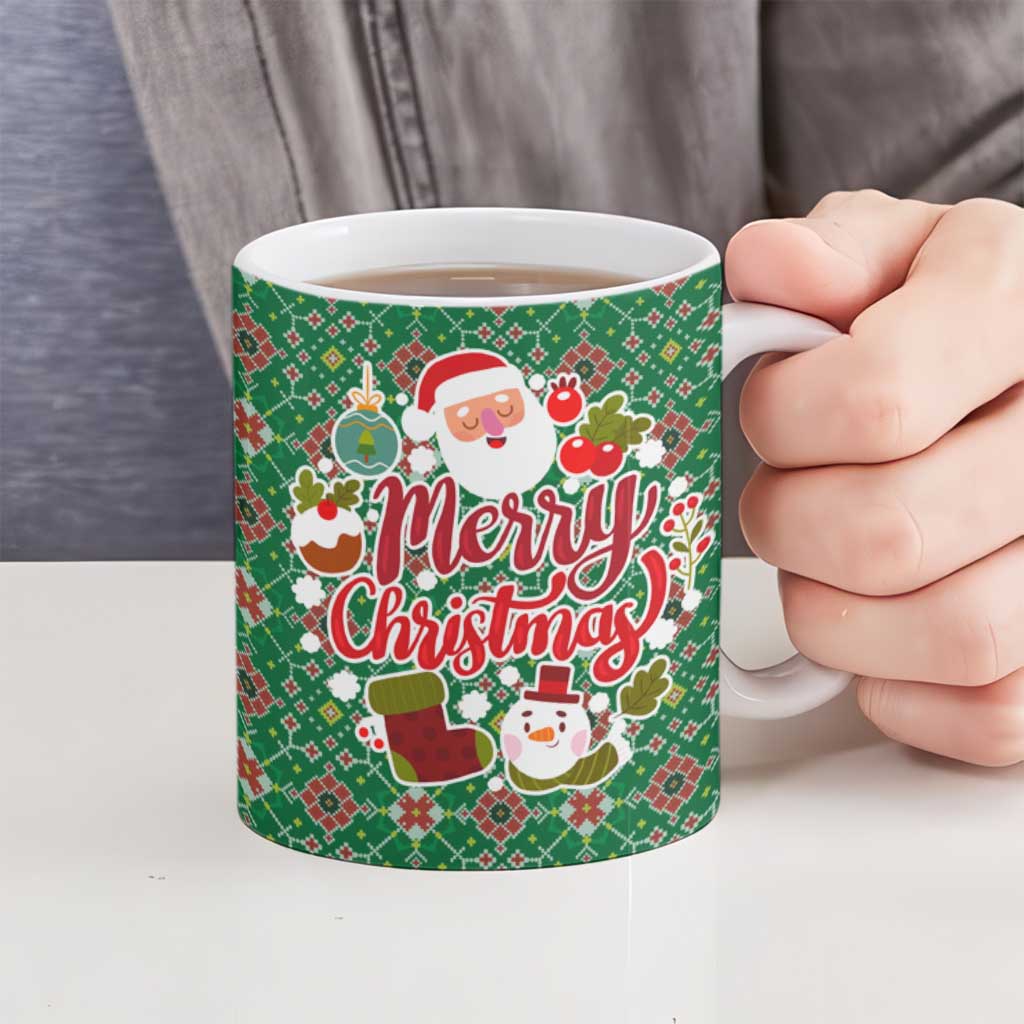 Romania Christmas Ceramic Mug with Green and Red Pattern Golden Eagle and Santa Motif - Wonder Print Shop