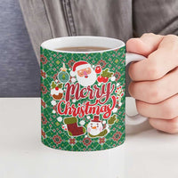 Romania Christmas Ceramic Mug with Green and Red Pattern Golden Eagle and Santa Motif - Wonder Print Shop