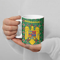 Romania Christmas Ceramic Mug with Green and Red Pattern Golden Eagle and Santa Motif - Wonder Print Shop