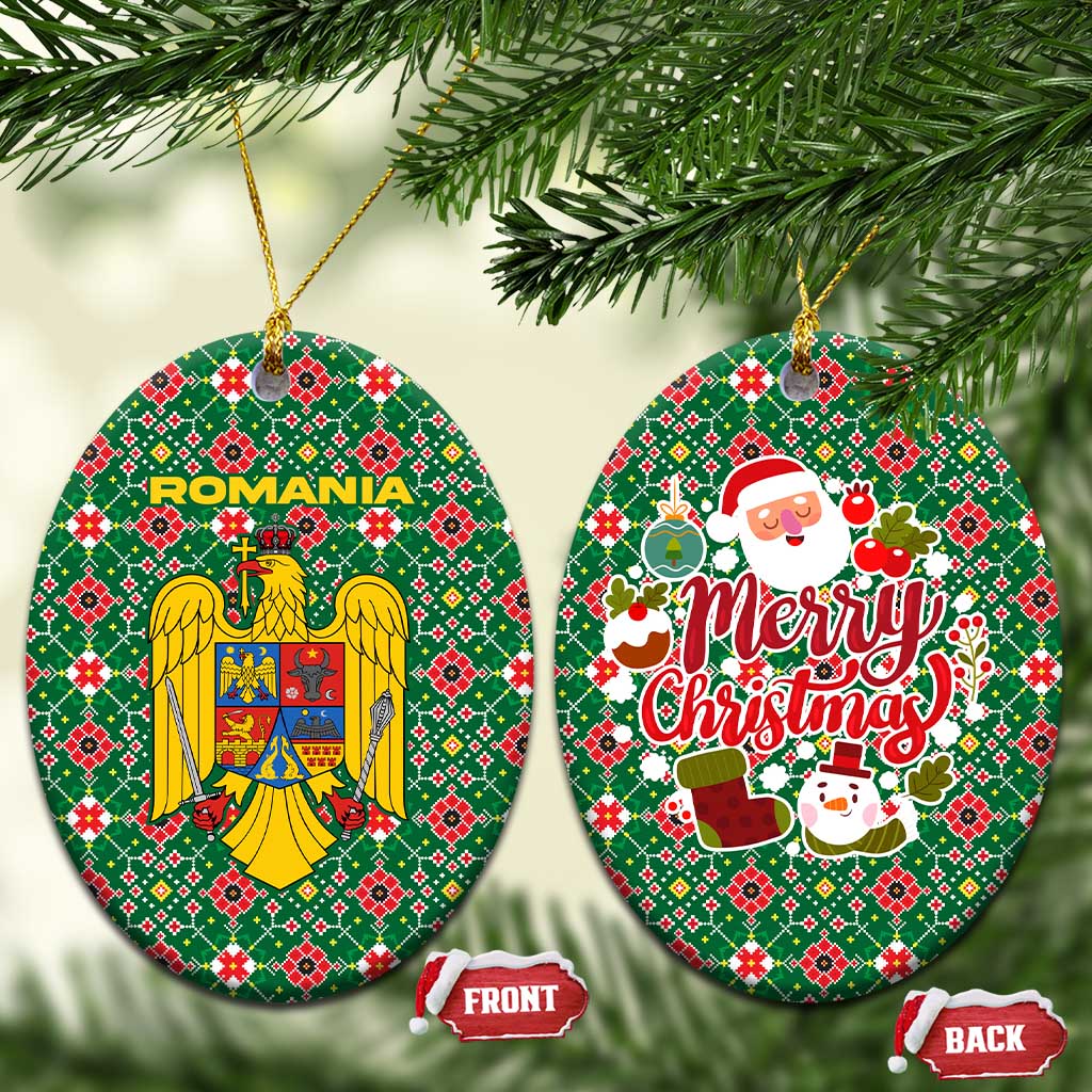 Romania Christmas Ceramic Ornament with Green and Red Pattern Golden Eagle and Santa Motif - Wonder Print Shop