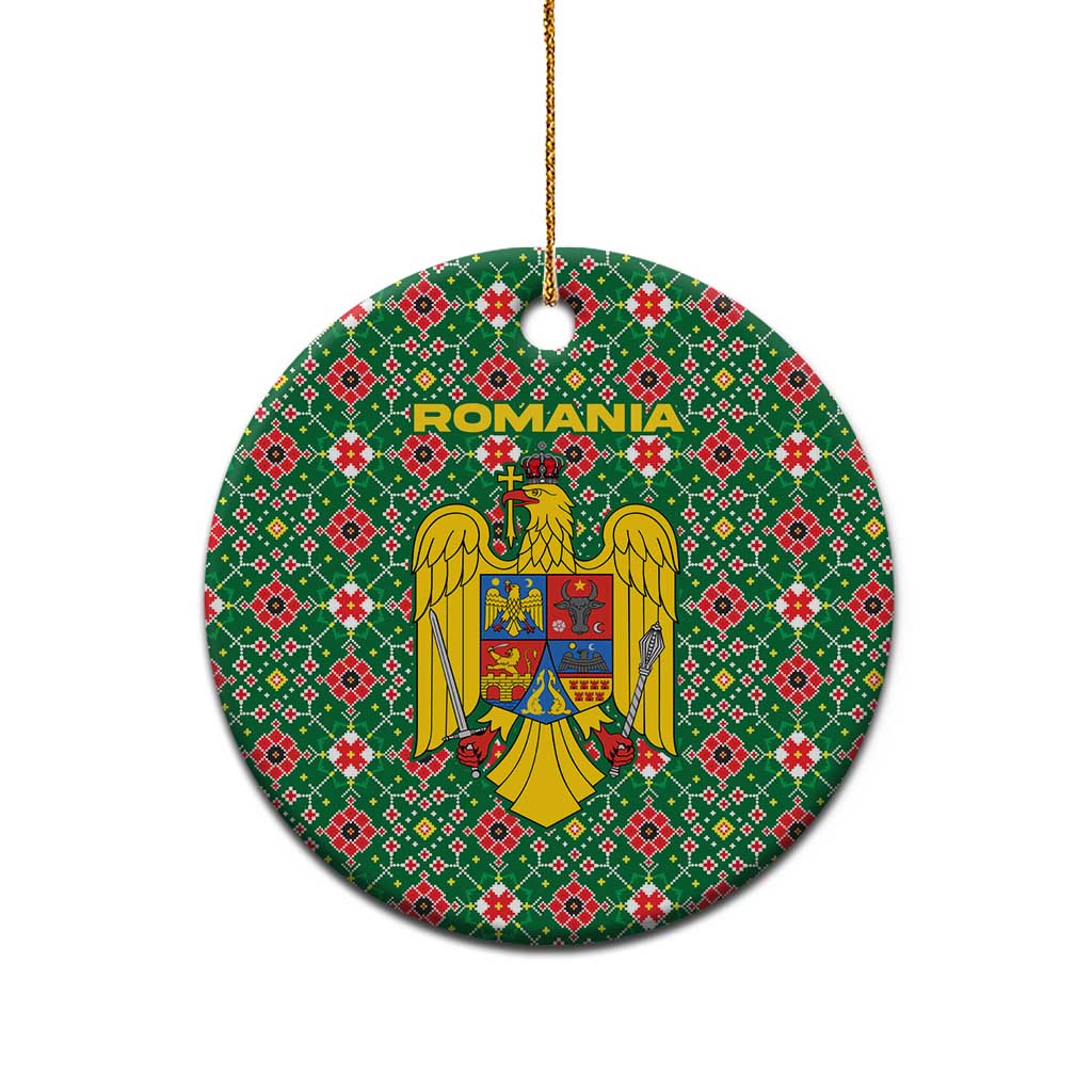 Romania Christmas Ceramic Ornament with Green and Red Pattern Golden Eagle and Santa Motif - Wonder Print Shop