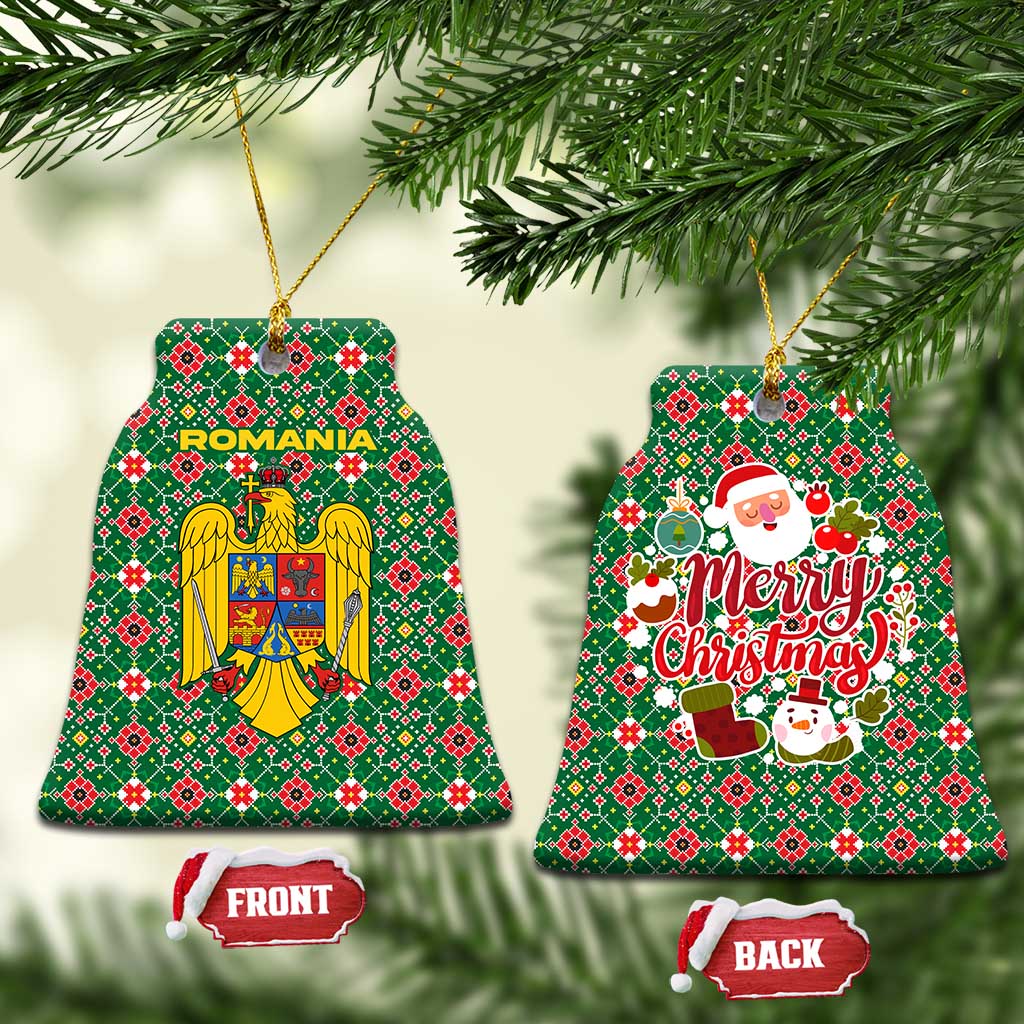 Romania Christmas Ceramic Ornament with Green and Red Pattern Golden Eagle and Santa Motif - Wonder Print Shop