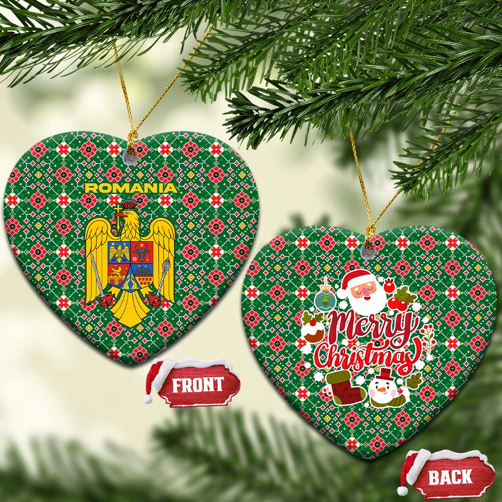 Romania Christmas Ceramic Ornament with Green and Red Pattern Golden Eagle and Santa Motif - Wonder Print Shop