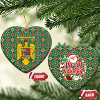 Romania Christmas Ceramic Ornament with Green and Red Pattern Golden Eagle and Santa Motif - Wonder Print Shop