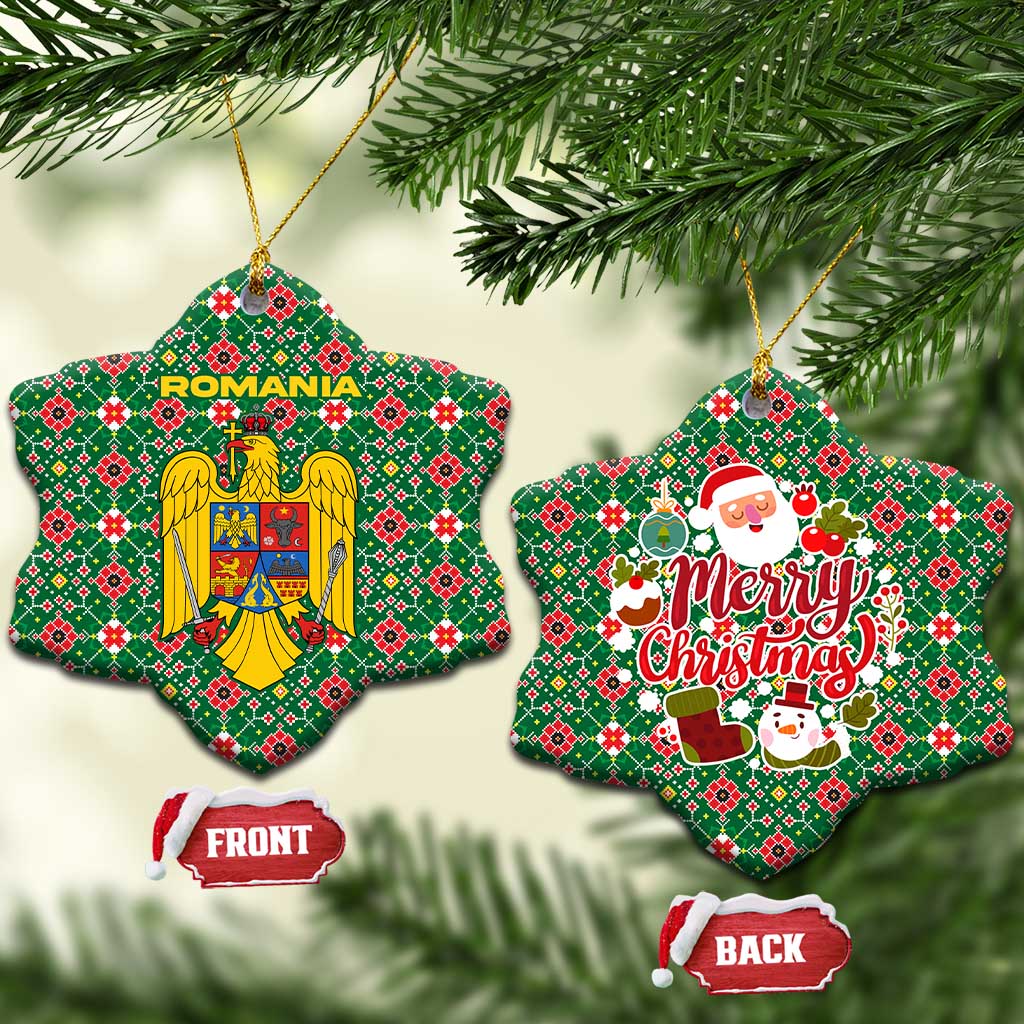 Romania Christmas Ceramic Ornament with Green and Red Pattern Golden Eagle and Santa Motif - Wonder Print Shop