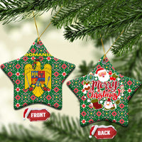 Romania Christmas Ceramic Ornament with Green and Red Pattern Golden Eagle and Santa Motif - Wonder Print Shop