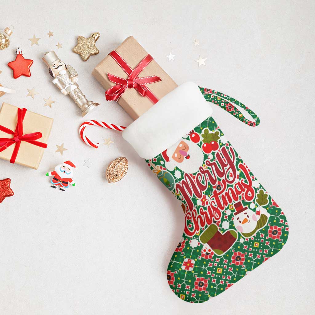 Romania Christmas Stocking with Green and Red Pattern Golden Eagle and Santa Motif - Wonder Print Shop