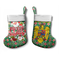 Romania Christmas Stocking with Green and Red Pattern Golden Eagle and Santa Motif - Wonder Print Shop