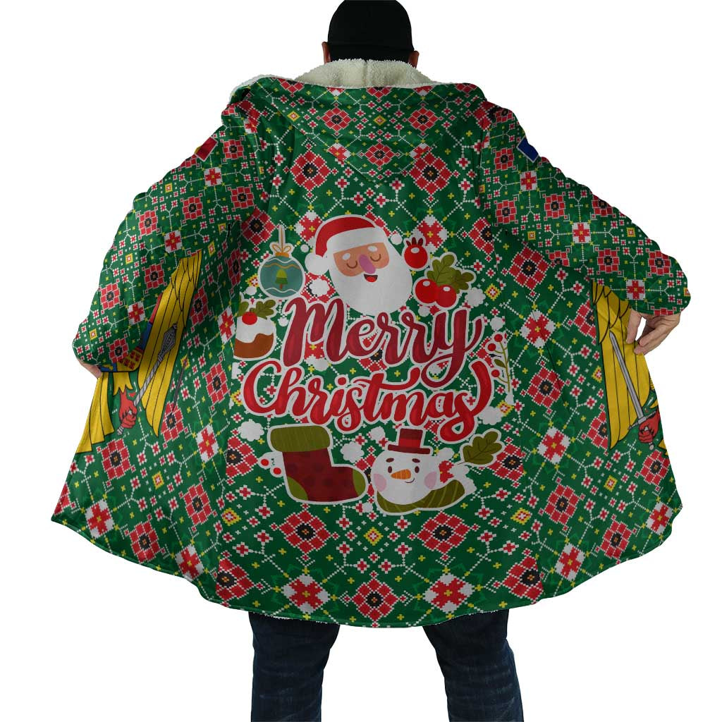 Romania Christmas Cloak with Green and Red Pattern Golden Eagle and Santa Motif - Wonder Print Shop