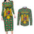 Romania Christmas Couples Matching Long Sleeve Bodycon Dress and Long Sleeve Button Shirt with Green and Red Pattern Golden Eagle and Santa Motif - Wonder Print Shop