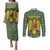 Romania Christmas Couples Matching Puletasi and Long Sleeve Button Shirt with Green and Red Pattern Golden Eagle and Santa Motif - Wonder Print Shop