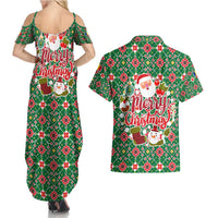 Romania Christmas Couples Matching Summer Maxi Dress and Hawaiian Shirt with Green and Red Pattern Golden Eagle and Santa Motif - Wonder Print Shop