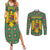 Romania Christmas Couples Matching Summer Maxi Dress and Long Sleeve Button Shirt with Green and Red Pattern Golden Eagle and Santa Motif - Wonder Print Shop