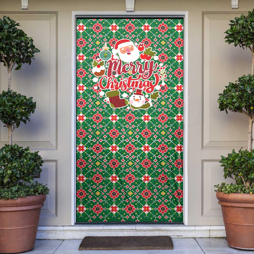 Romania Christmas Door Cover with Green and Red Pattern Golden Eagle and Santa Motif - Wonder Print Shop