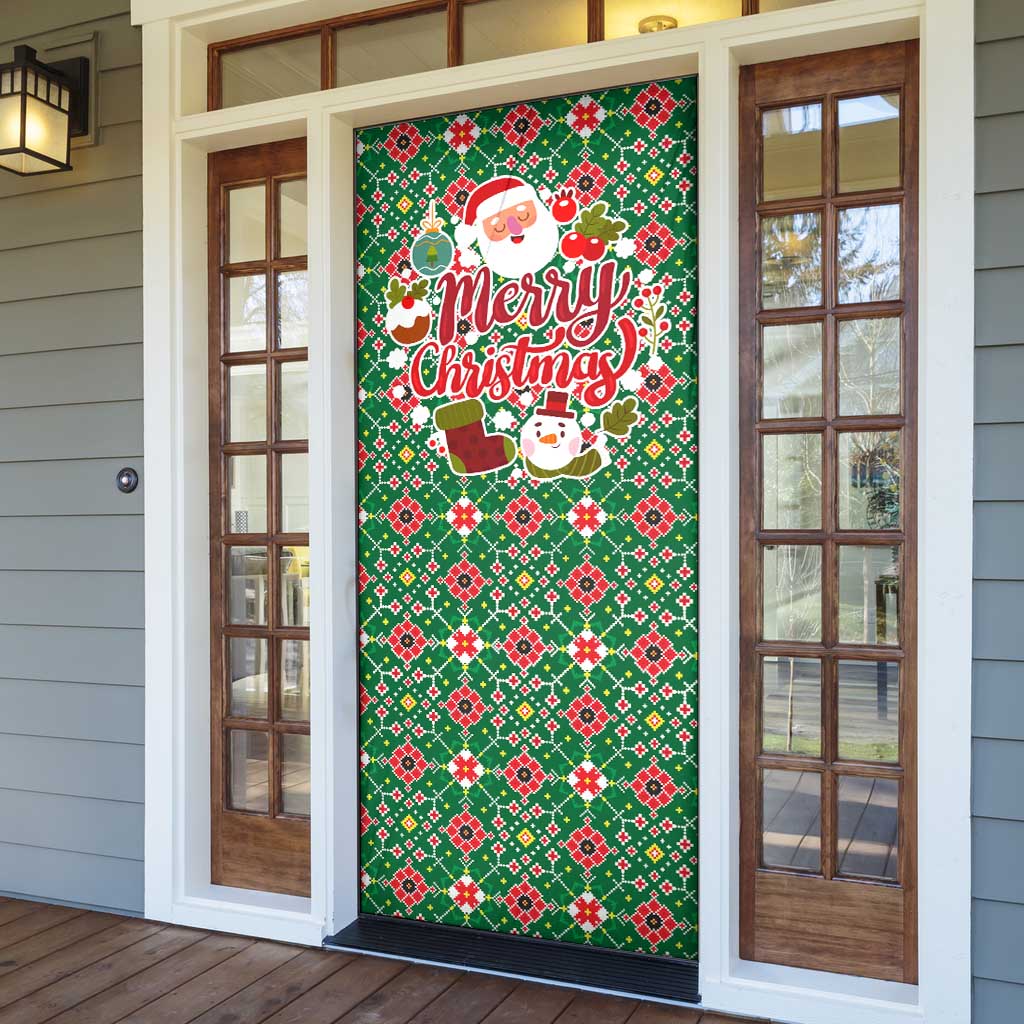 Romania Christmas Door Cover with Green and Red Pattern Golden Eagle and Santa Motif - Wonder Print Shop