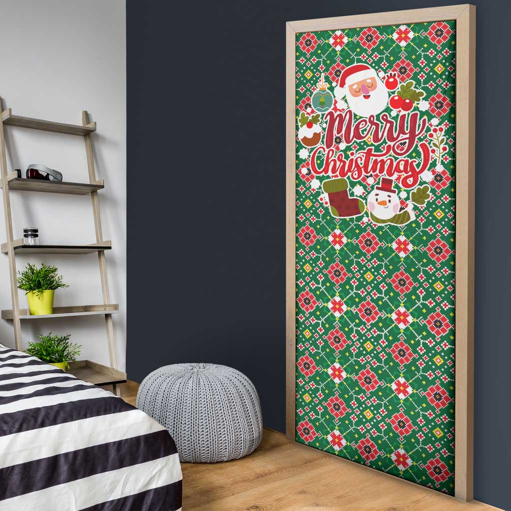 Romania Christmas Door Cover with Green and Red Pattern Golden Eagle and Santa Motif - Wonder Print Shop