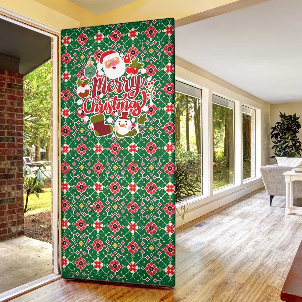 Romania Christmas Door Cover with Green and Red Pattern Golden Eagle and Santa Motif - Wonder Print Shop