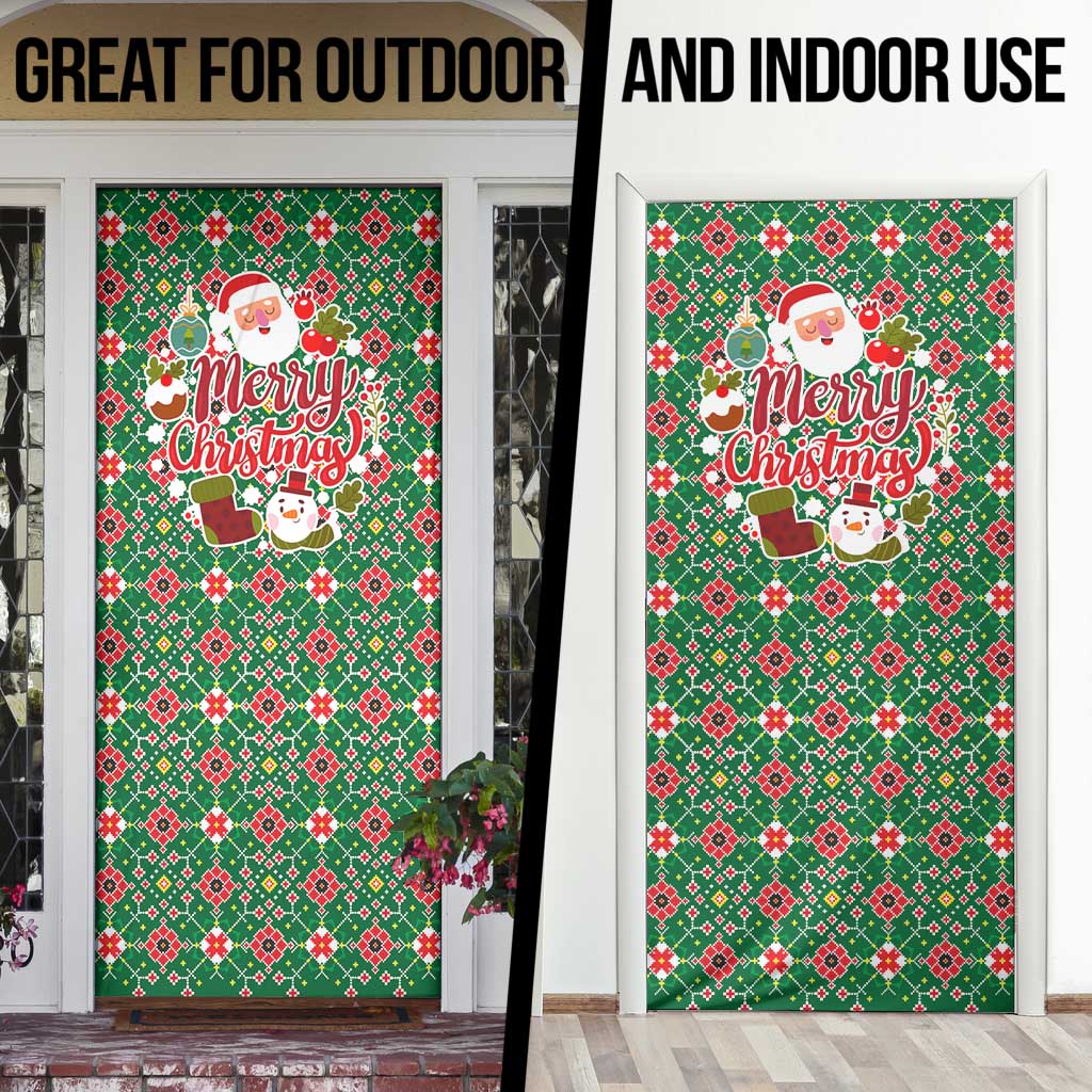 Romania Christmas Door Cover with Green and Red Pattern Golden Eagle and Santa Motif - Wonder Print Shop