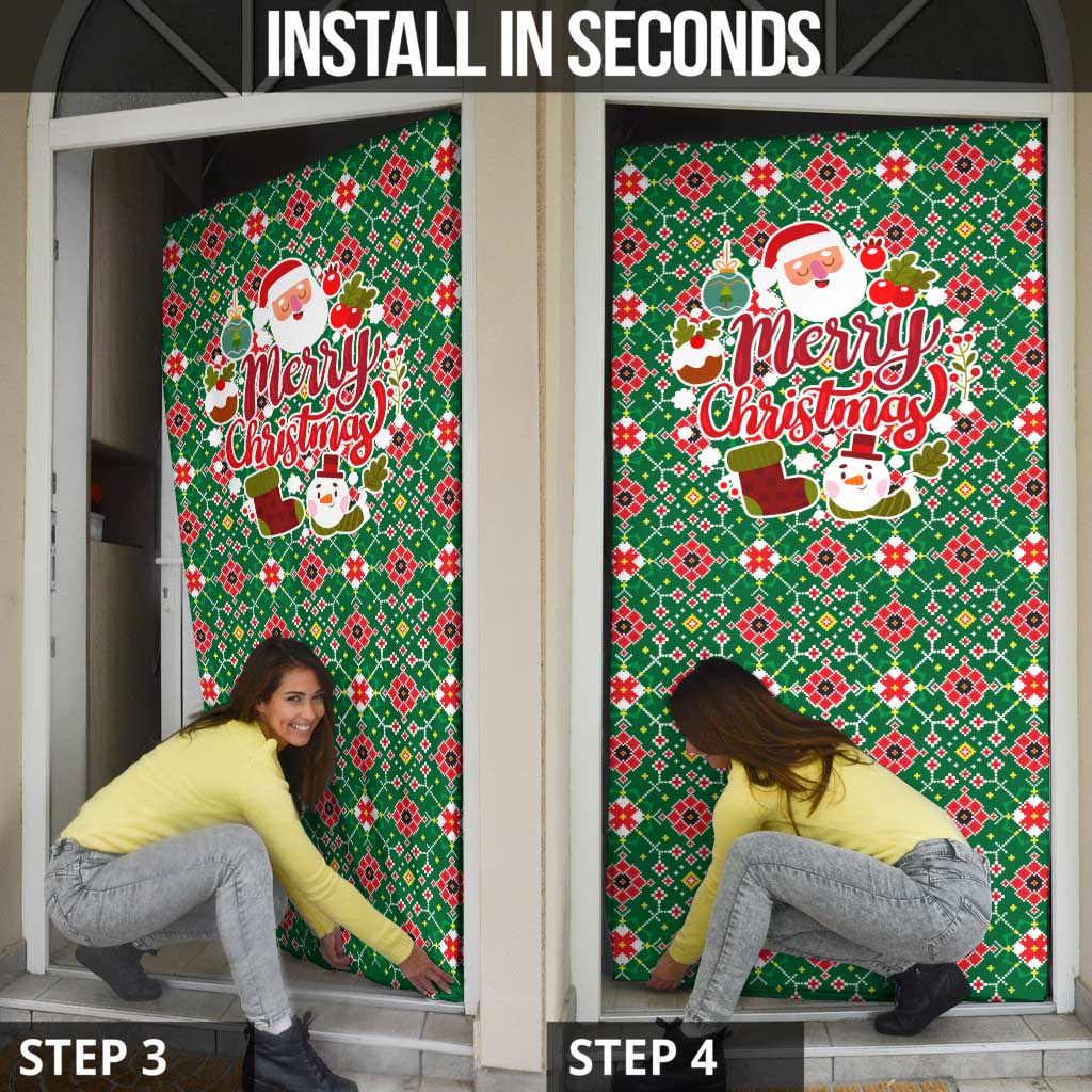 Romania Christmas Door Cover with Green and Red Pattern Golden Eagle and Santa Motif - Wonder Print Shop