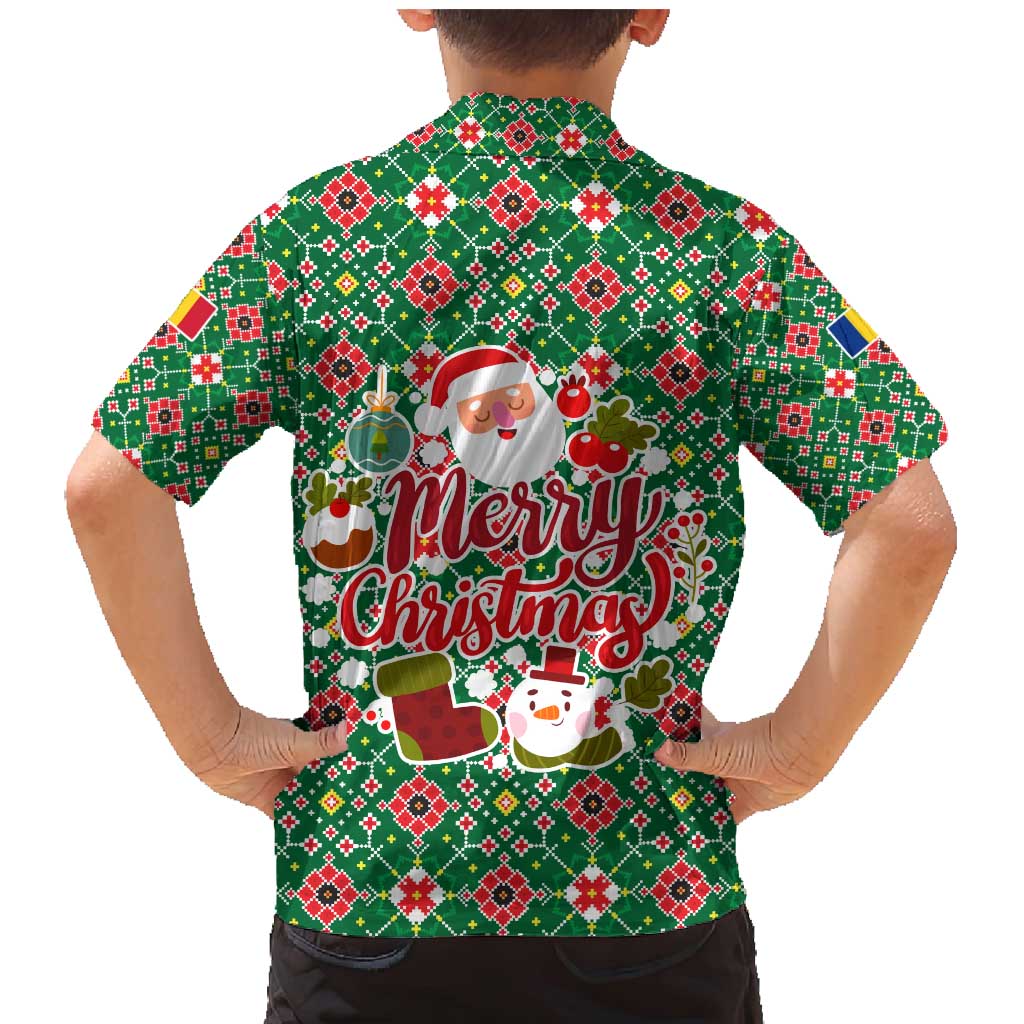 Romania Christmas Family Matching Mermaid Dress and Hawaiian Shirt with Green and Red Pattern Golden Eagle and Santa Motif - Wonder Print Shop