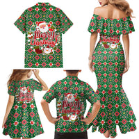 Romania Christmas Family Matching Mermaid Dress and Hawaiian Shirt with Green and Red Pattern Golden Eagle and Santa Motif - Wonder Print Shop