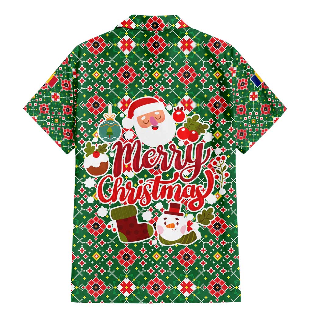 Romania Christmas Family Matching Mermaid Dress and Hawaiian Shirt with Green and Red Pattern Golden Eagle and Santa Motif - Wonder Print Shop