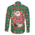 Romania Christmas Family Matching Off The Shoulder Long Sleeve Dress and Hawaiian Shirt with Green and Red Pattern Golden Eagle and Santa Motif - Wonder Print Shop